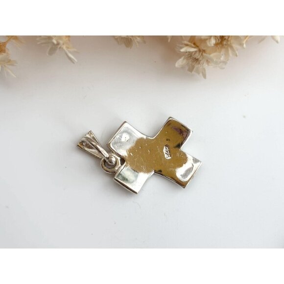 Cross Shaped Marcasite Accented Sterling Silver 925 Vintage Pendant - Picture 3 of 10